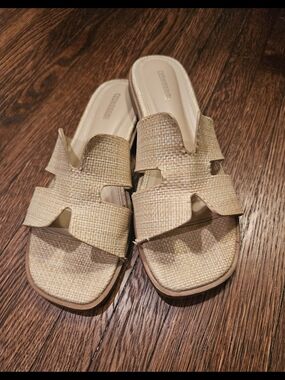 Cushionaire Raffia H Slide Sandals Tan Natural Woven Size 7.5